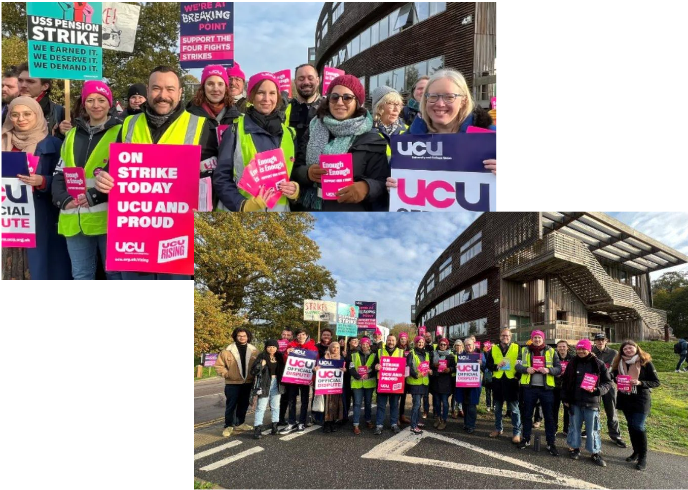 Essex university staff striking in front of the business school
